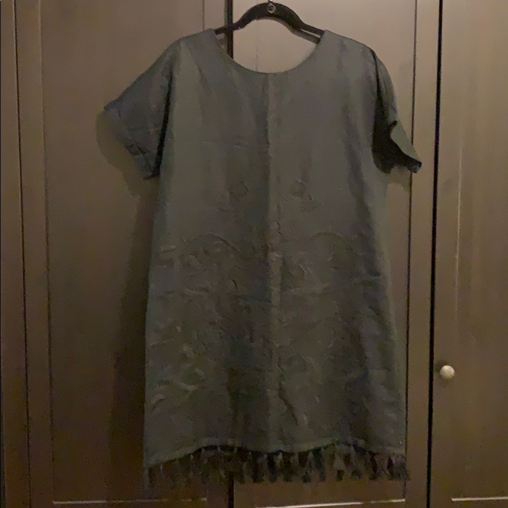 JCrew linen blend lined dress with tassels